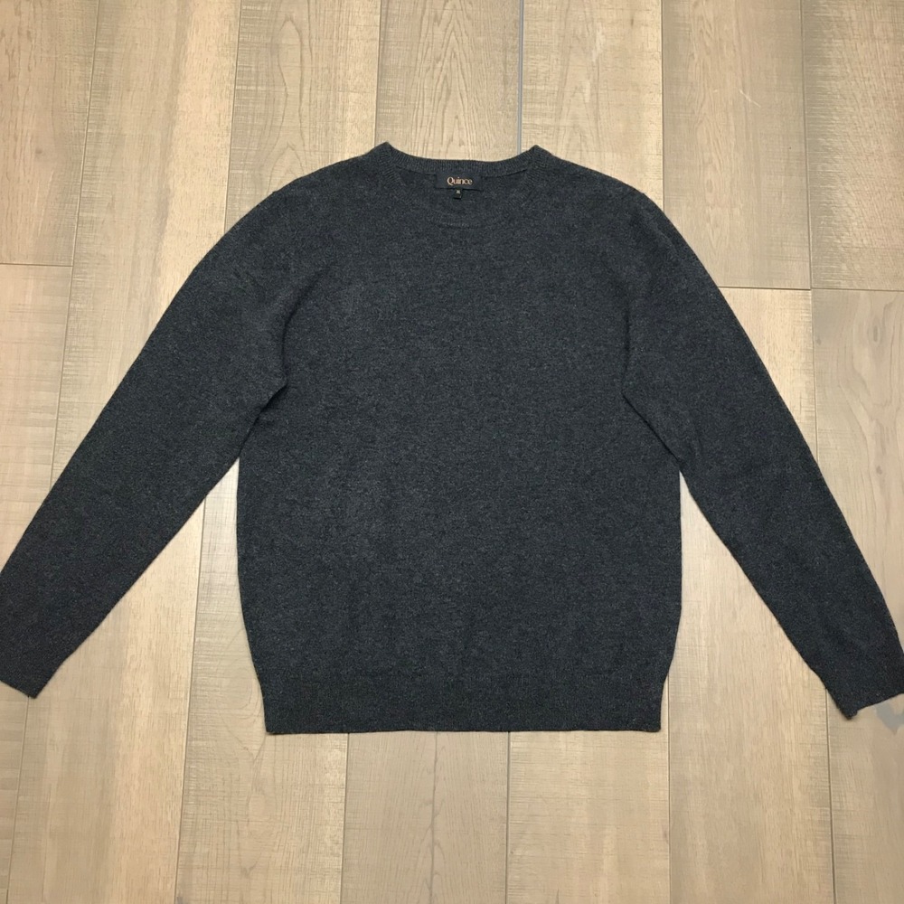 Quince Sweater Mens Size XL Gray Charcoal Mongolian Cashmere Crewneck Preppy